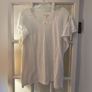Max Studio White Scoop-Neck Ruffled T-Shirt